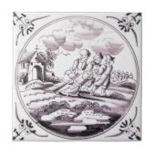 RBT13 Delft Biblical Manganese Red Ceramic Tile Tegeltje (Voorkant)