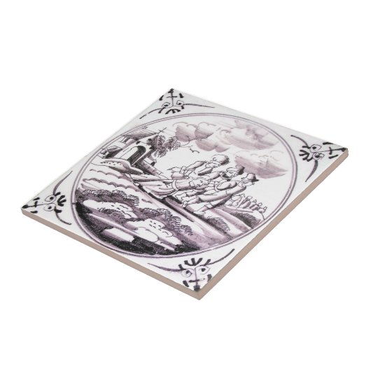 RBT13 Delft Biblical Manganese Red Ceramic Tile Tegeltje (Zijkant)