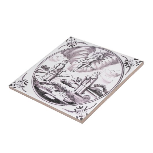 RBT14 Delft Biblical Blue of Deep Red Ceramic Tege Tegeltje (Zijkant)