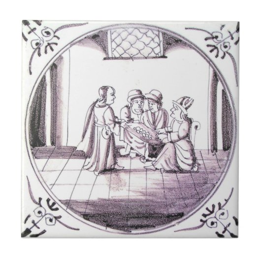 RBT15 Delft Biblical Manganese Red-keramische tege Tegeltje (Voorkant)