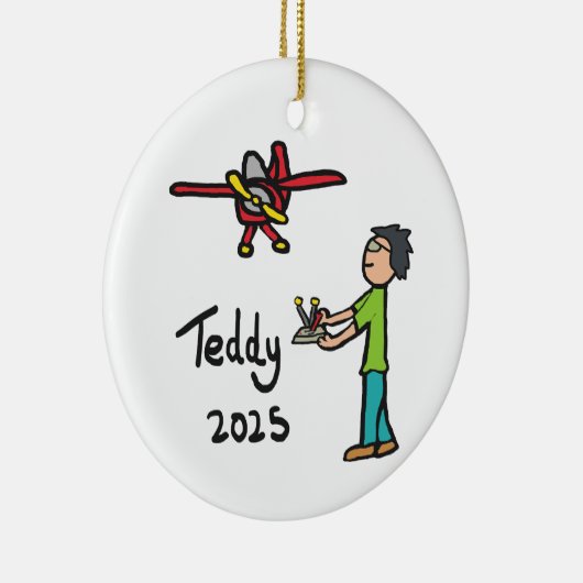 RC Vliegtuig - Teddy Keramisch Ornament (Rechts)