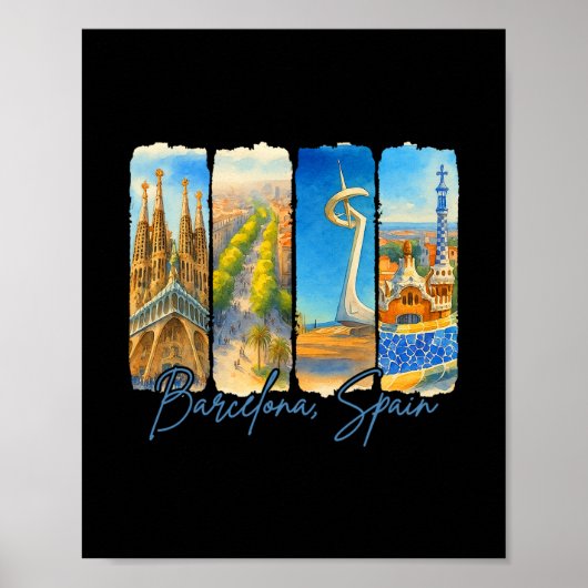Rcelona Spanje Reizen Trip Borstelstreek Souvenir Poster (Voorkant)