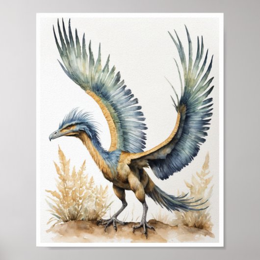 Rchaeopteryx Dinosaur Waterverf Wallart Poster (Voorkant)
