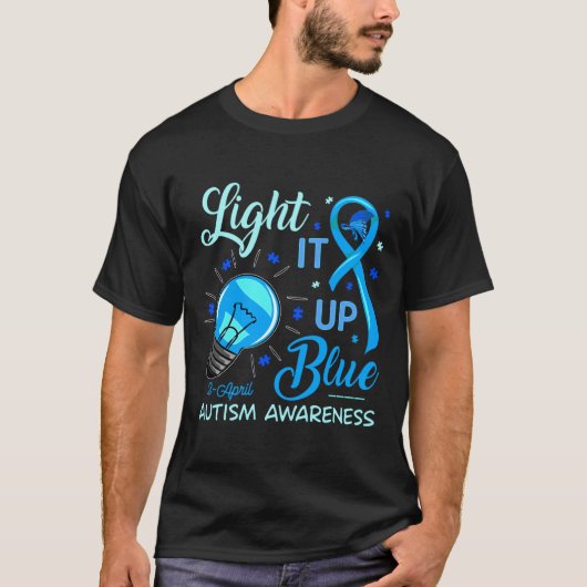Rd Licht het Blauwe Autisme Bewustheid Kinder Mann T-shirt (Voorkant)
