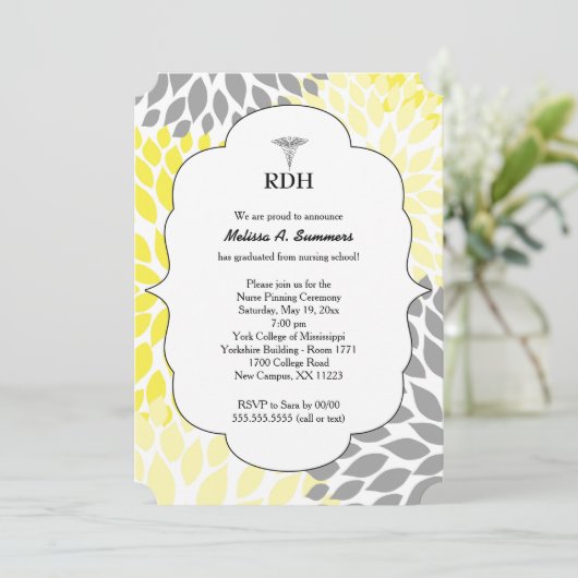 RDH RN BSN afstuderen ceremonie nodigt geel grijs  Kaart (Staand voorkant)