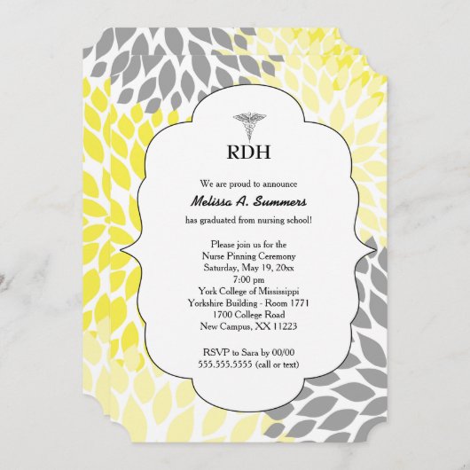 RDH RN BSN afstuderen ceremonie nodigt geel grijs Kaart (Voorkant / Achterkant)