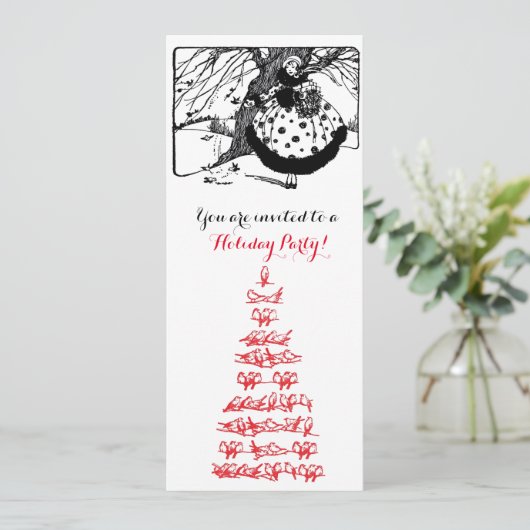 RDS TREE, CHRISTMAS LADY Black White Gem Red Kaart (Staand voorkant)