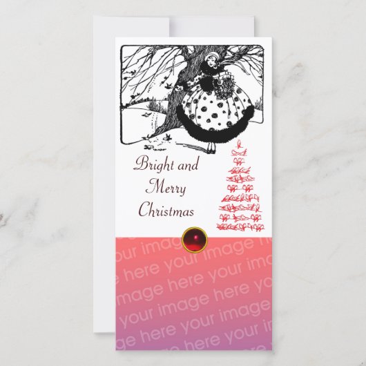 RDS TREE EN CHRISTMAS LADY Black White Gem Feestdagenkaart (Voorkant)