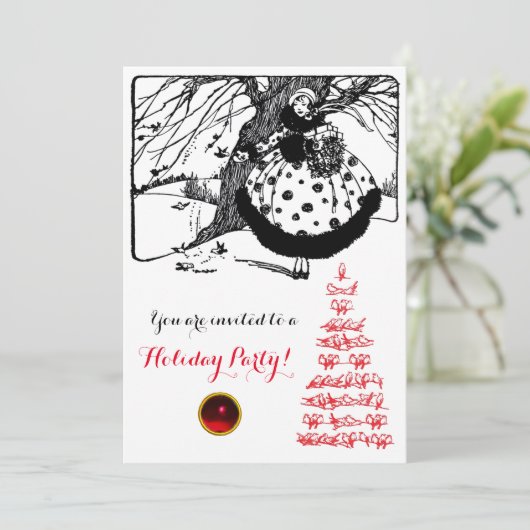 RDS TREE EN CHRISTMAS LADY Black White Gem Kaart (Staand voorkant)