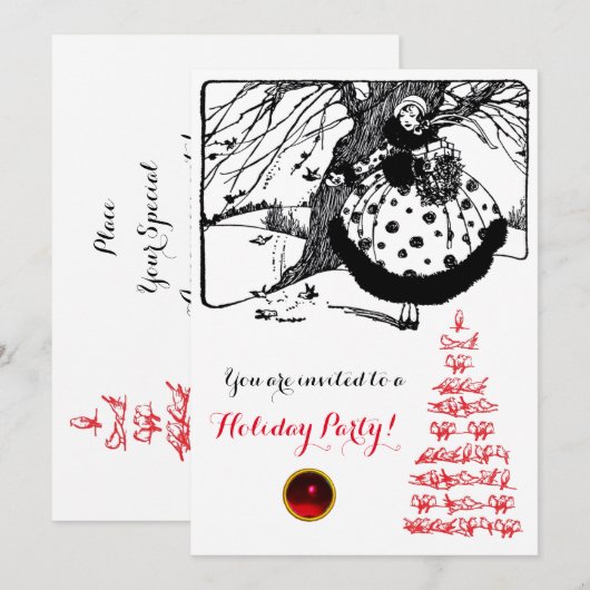 RDS TREE EN CHRISTMAS LADY Black White Gem Kaart (Voorkant / Achterkant)