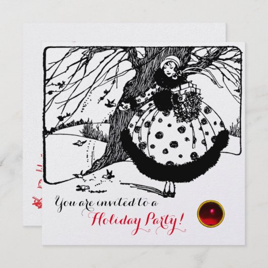 RDS TREE EN CHRISTMAS LADY Black White Gem Kaart (Voorkant / Achterkant)