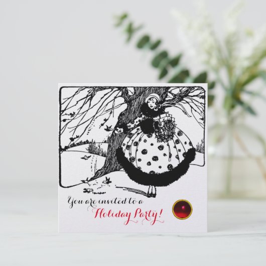 RDS TREE EN CHRISTMAS LADY Black White Gem Kaart (Staand voorkant)