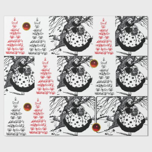 RDS TREE EN CHRISTMAS LADY Black White Red Pareltj Cadeaupapier (Vlak)