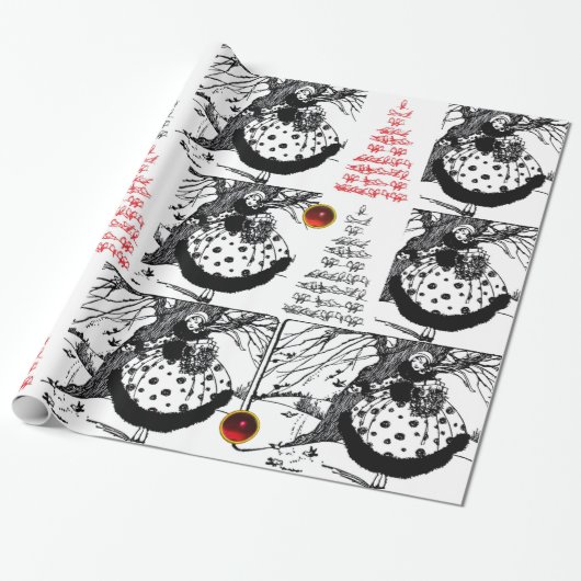 RDS TREE EN CHRISTMAS LADY Black White Red Pareltj Cadeaupapier (Uitgerold)