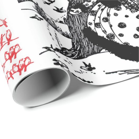 RDS TREE EN CHRISTMAS LADY Black White Red Pareltj Cadeaupapier (Rol Hoek)