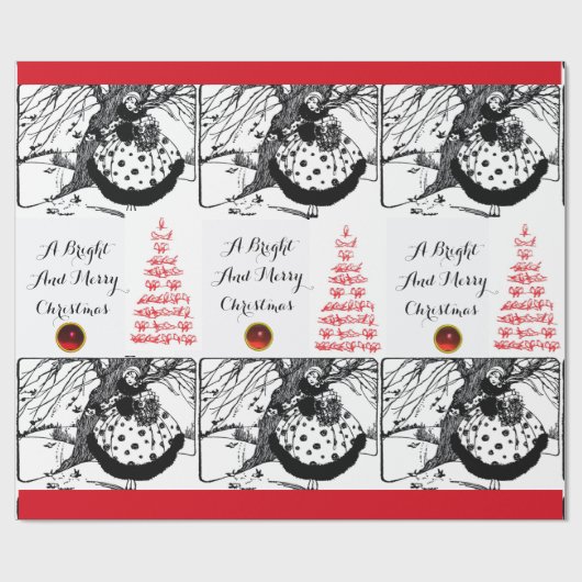 RDS TREE EN CHRISTMAS LADY Black White Red Pareltj Cadeaupapier (Vlak)