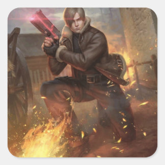 RE4 Leon in het dorp Vierkante Sticker