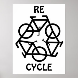 RE CYCLE Recycle Bicycle Symbol Poster
