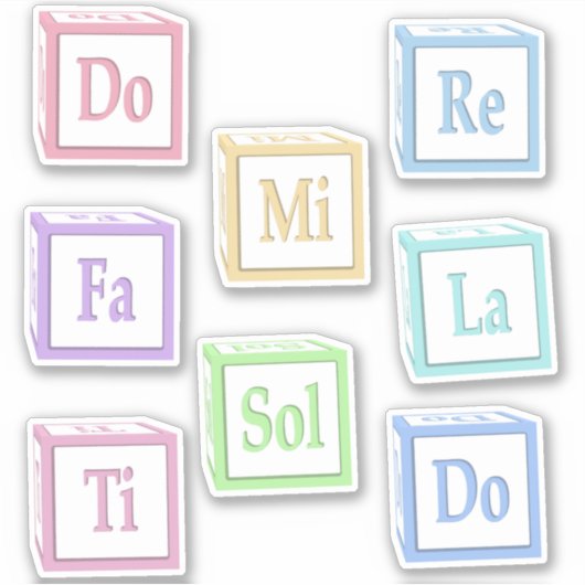 re Mi Fa Sol La Ti Solfege Musical.Baby Blokken Sticker (Voorkant)