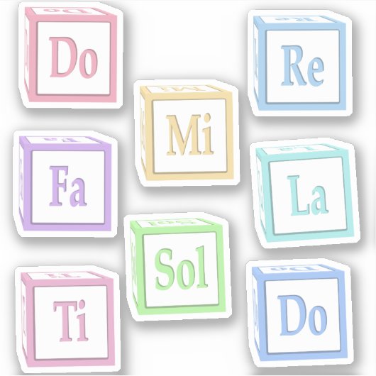 re Mi Fa Sol La Ti Solfege Musical.Baby Blokken Sticker (Voorkant)