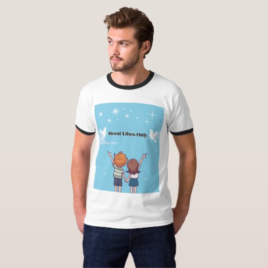 "Reach for the Sky – Motivational Cartoon T-Shirt  (Voorkant volledig)