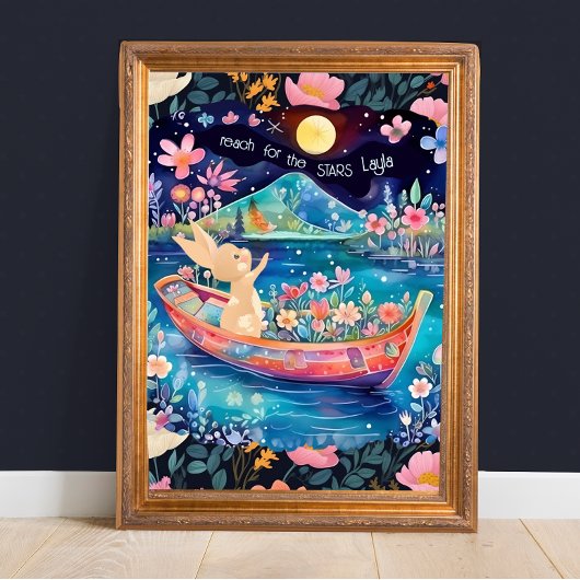 Reach for the Stars Woodland Bunny bloemig Poster