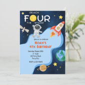 Reach Four The Stars 4th Birthday Invitation Space Kaart (Staand voorkant)