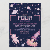 Reach Four the Stars Pink Space 4th Birthday Kaart (Voorkant)