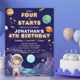 Reach Four the Stars Space Boy Birthday 4 Kaart