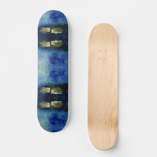 Reactie Blauw Bastract Schilderen op Skateboard (Voorkant)