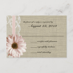 Reactie op Country Blush Daisy en Lace Burlap RSVP Kaartje