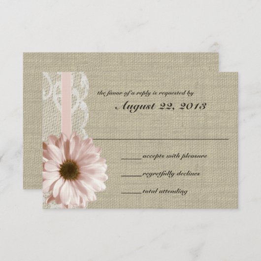 Reactie op Country Blush Daisy en Lace Burlap RSVP Kaartje (Voorkant / Achterkant)
