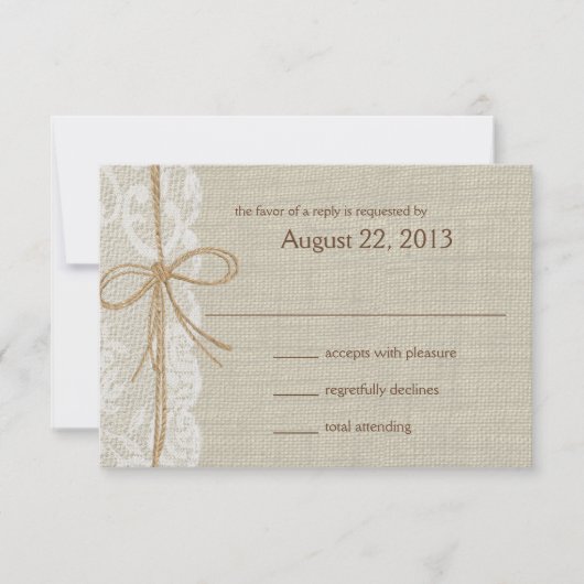 Reactie op Country Place en Burlap RSVP Kaartje (Voorkant)