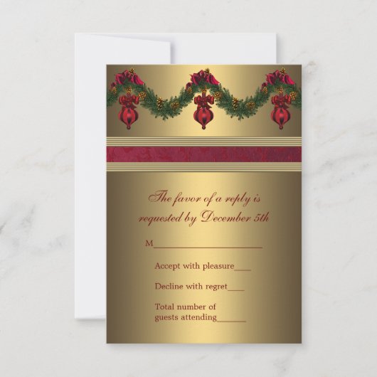 Reactie op rode en gouden kerstfeest RSVP kaartje (Voorkant)