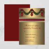Reactie op rode en gouden kerstfeest RSVP kaartje (Voorkant / Achterkant)