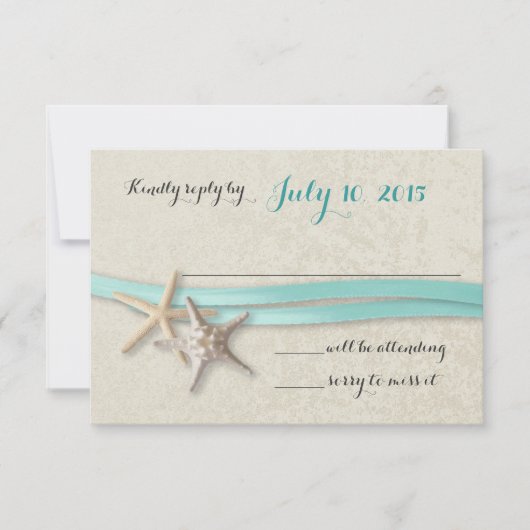 Reactie op Starfish and Ribbon Beach RSVP Kaartje (Voorkant)