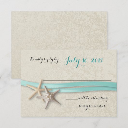 Reactie op Starfish and Ribbon Beach RSVP Kaartje (Voorkant / Achterkant)