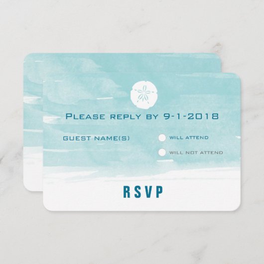 Reactie op zandband waterverf - ronde hoeken RSVP kaartje (Voorkant / Achterkant)