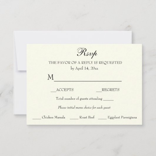 Reactie RSVP Minimalist Classic Elegant Kaartje (Voorkant)