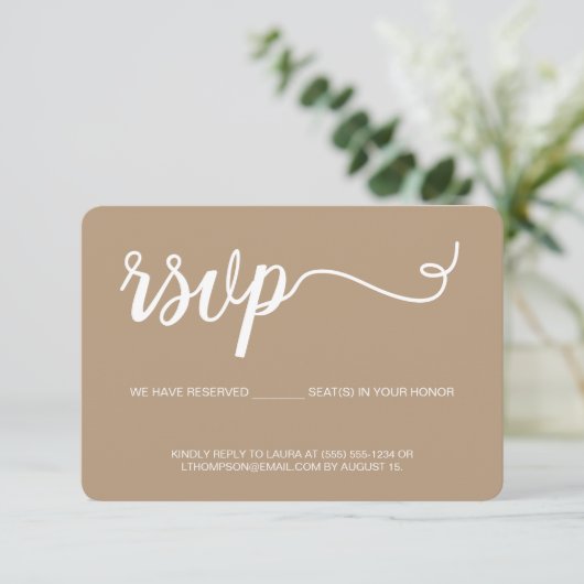 Reactie van bruine en witte RSVP-e-mail RSVP Kaartje (Staand voorkant)