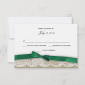 Reactie van Lace en Emerald Green Bow RSVP Kaartje (Voorkant)