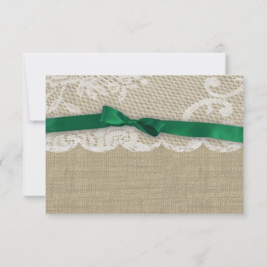 Reactie van Lace en Emerald Green Bow RSVP Kaartje (Achterkant)
