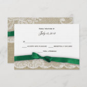 Reactie van Lace en Emerald Green Bow RSVP Kaartje (Voorkant / Achterkant)