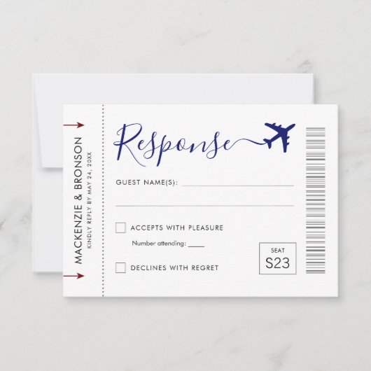 Reactie van reisthema's voor tickets met instapmod RSVP kaartje (Voorkant)