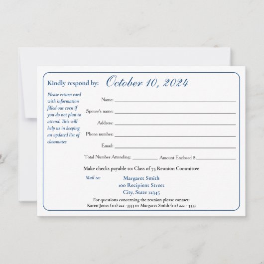 Reactieformulier reünie klasse Varsity Stripe Kaart (Voorkant)