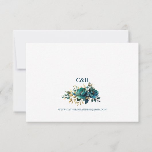 Reactiekaart turquoise bloemen met gouden accenten RSVP kaartje (Achterkant)