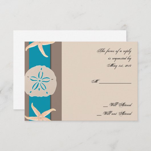 Reactiekaart voor bruine en turquoise-band RSVP kaartje (Voorkant / Achterkant)