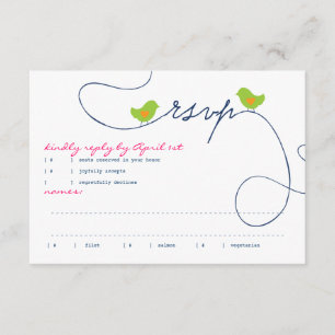 Reactiekaart voor Tortelduifjes met Bright Retro RSVP Kaartje