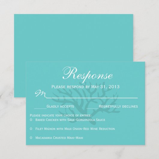 Reactiekaarten voor Seafoam Green Seahorse Weddens RSVP Kaartje (Voorkant / Achterkant)