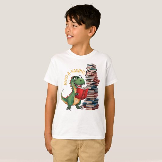 Read-a-saurus Funny Dinosaur Reading T-shirt (Voorkant volledig)